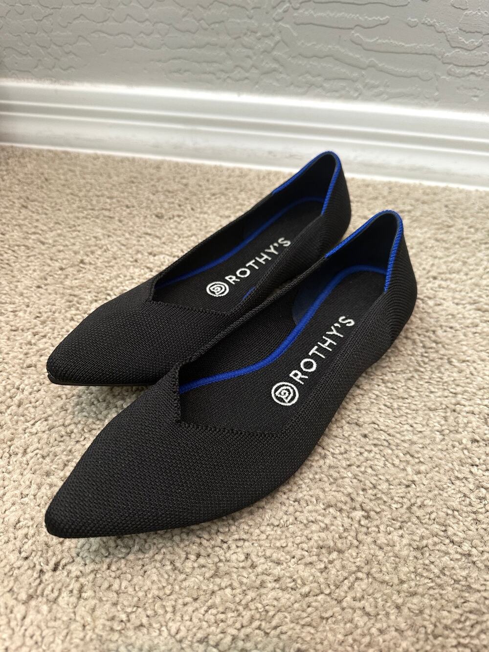 ROTHY’S The Point Black Knit Pointed Toe Ballet Flats Size 8 Career Workwear